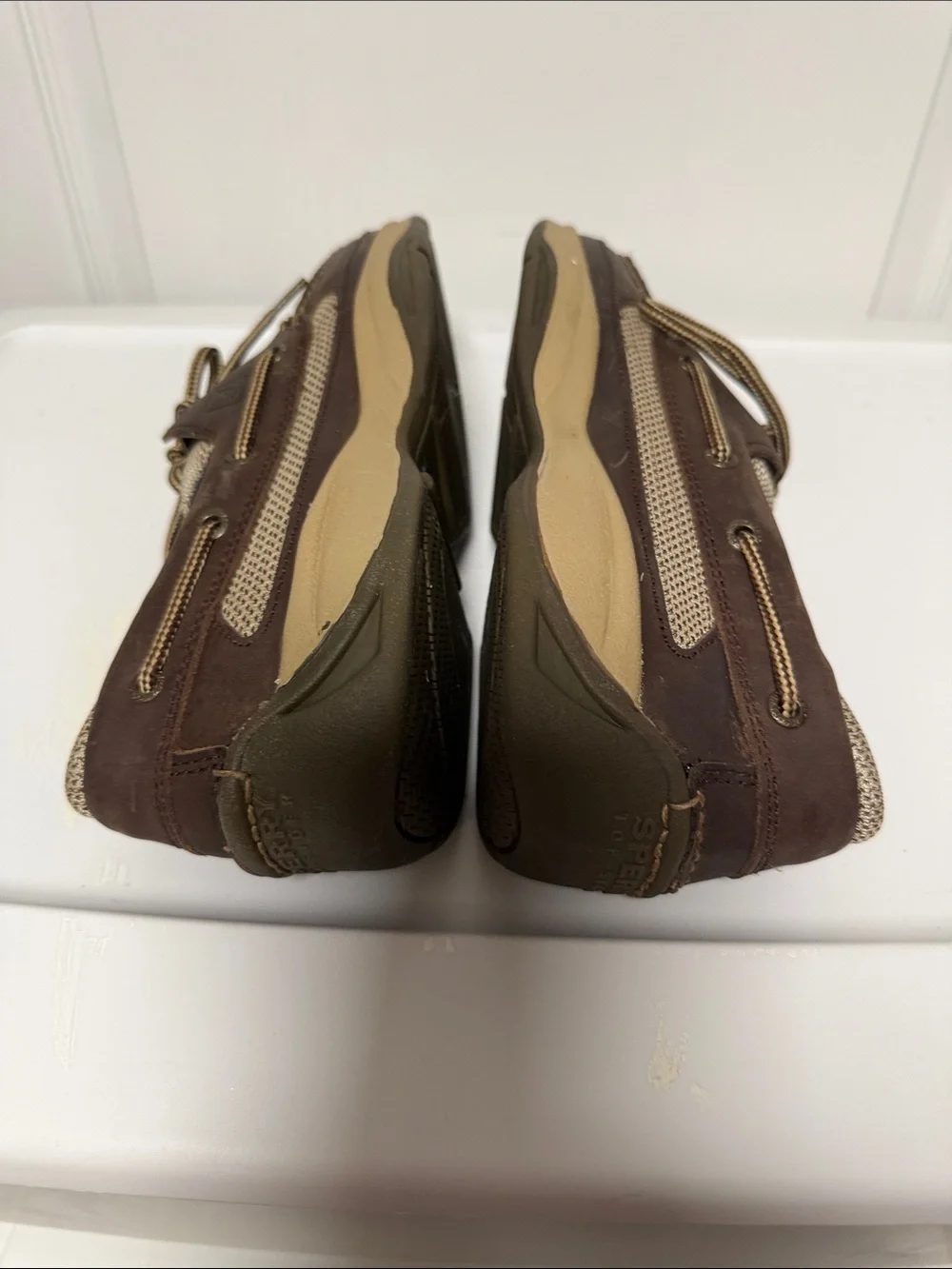 New Mens Sperry Lanyard 2 Eye Brown and Tan Leather Boat Shoes size 9